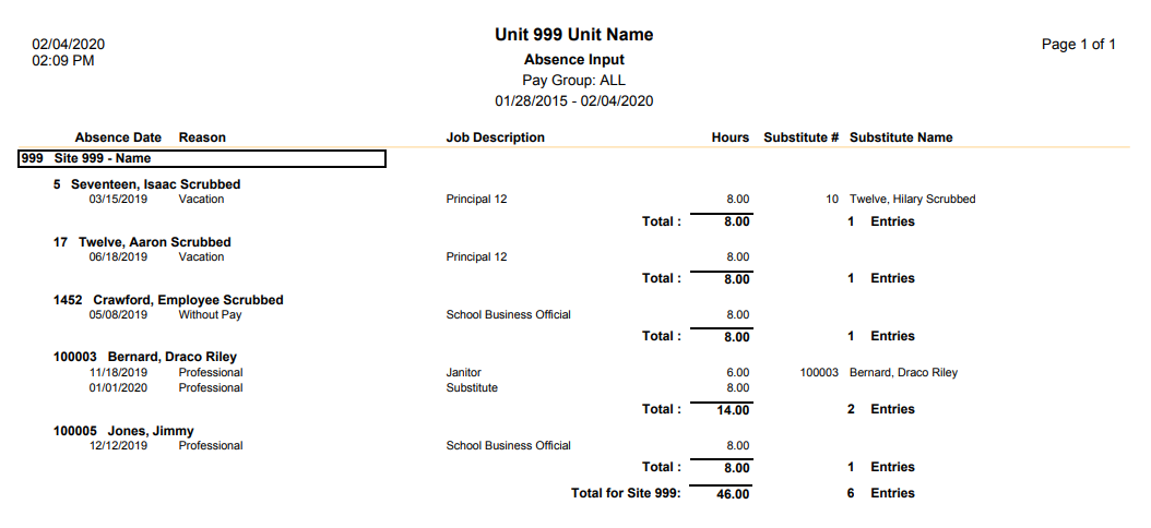 sample absence input report